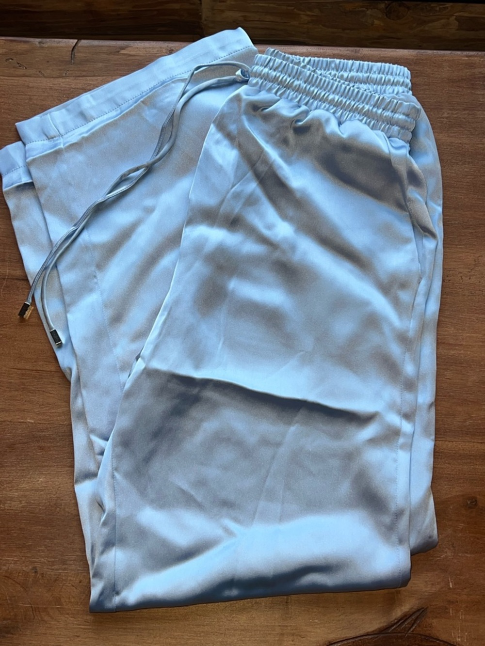 Silky Satin Ice Blue Wide-Leg Lounge Pants - Picture 3 of 4